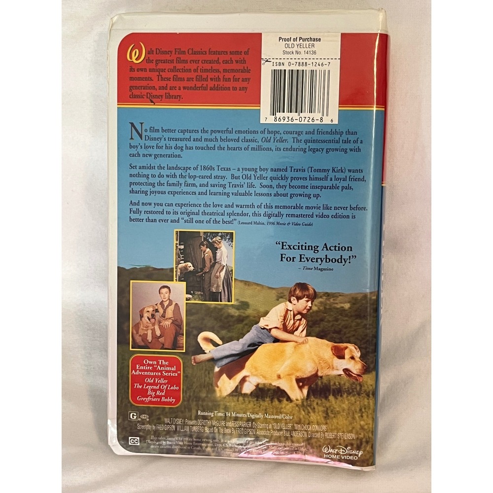 Walt Disney Old Yeller VHS Animal Adventures Series Fully Restored Edition 1997 - Picture 3 of 3